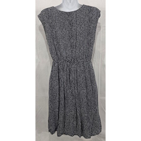 Zara Blouson Mini Dress Viscose Knit Polka Dot Navy Minimalist Office Casual M - Picture 2 of 13